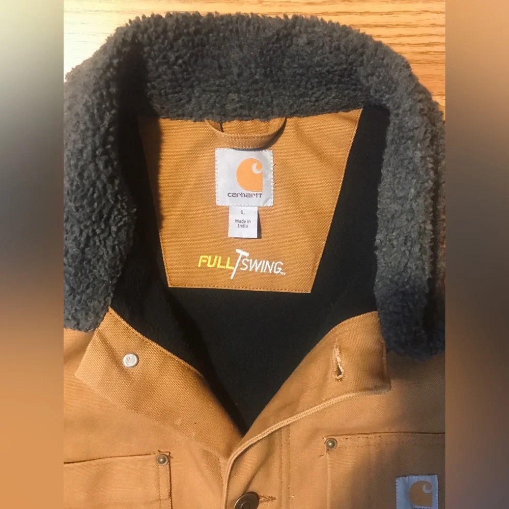 Carhartt Sherpa Lined Full Swing Jacket Mens L Button Up Light Beige Tan Canvas - Picture 4 of 12